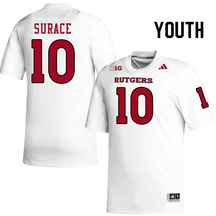 Youth #10 AJ Surace Rutgers Scarlet Knights 2024 College Football Jerseys Stitched-White